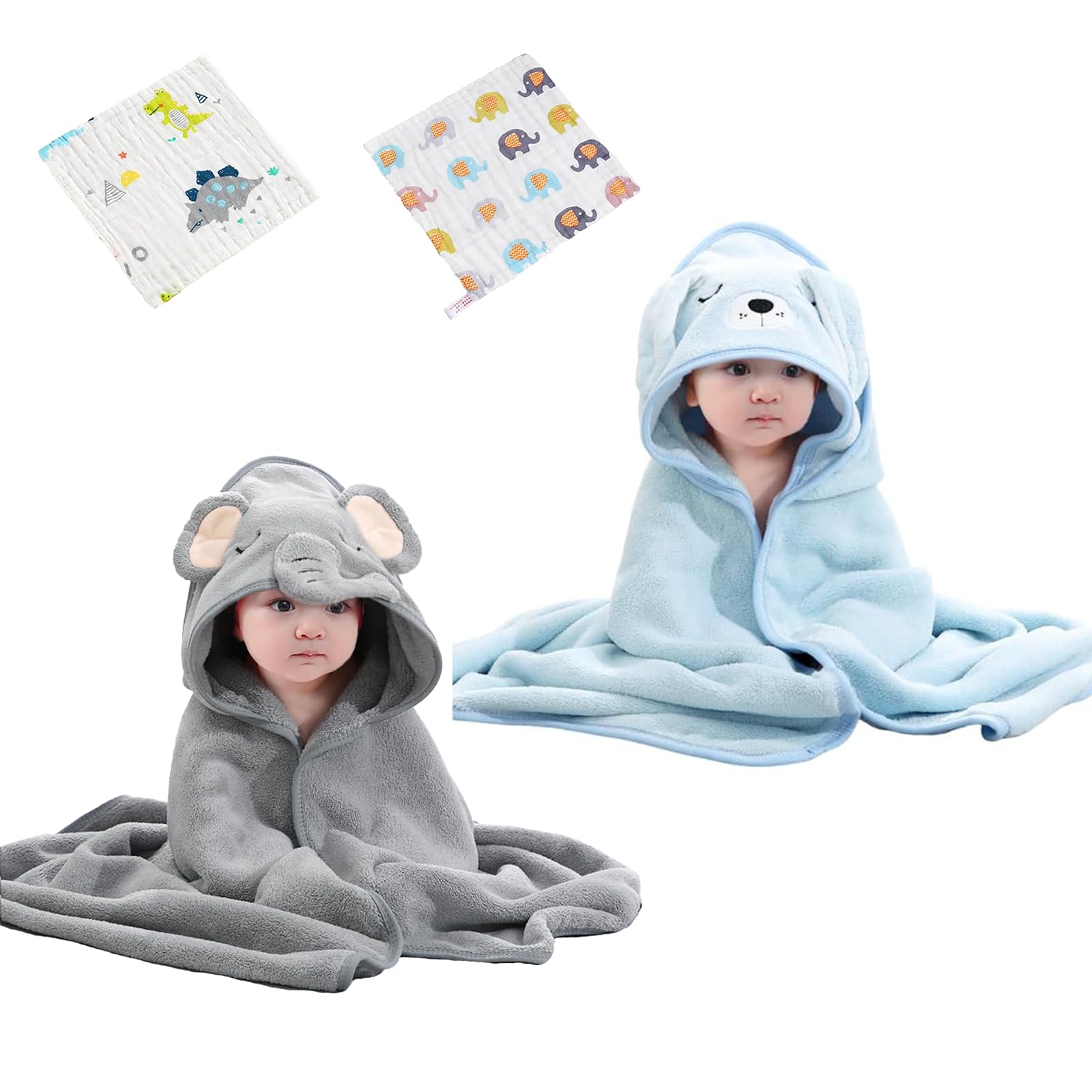 Ansilhus Men's Huilan 2 Pack Hooded Baby Towel - Premium Soft Bath Towel For Bathtub For Babie, Newborn, Infant - Ultra Absorbent, Natural Baby Stuff Towel For Boy And Girl (Gray & Blue)
