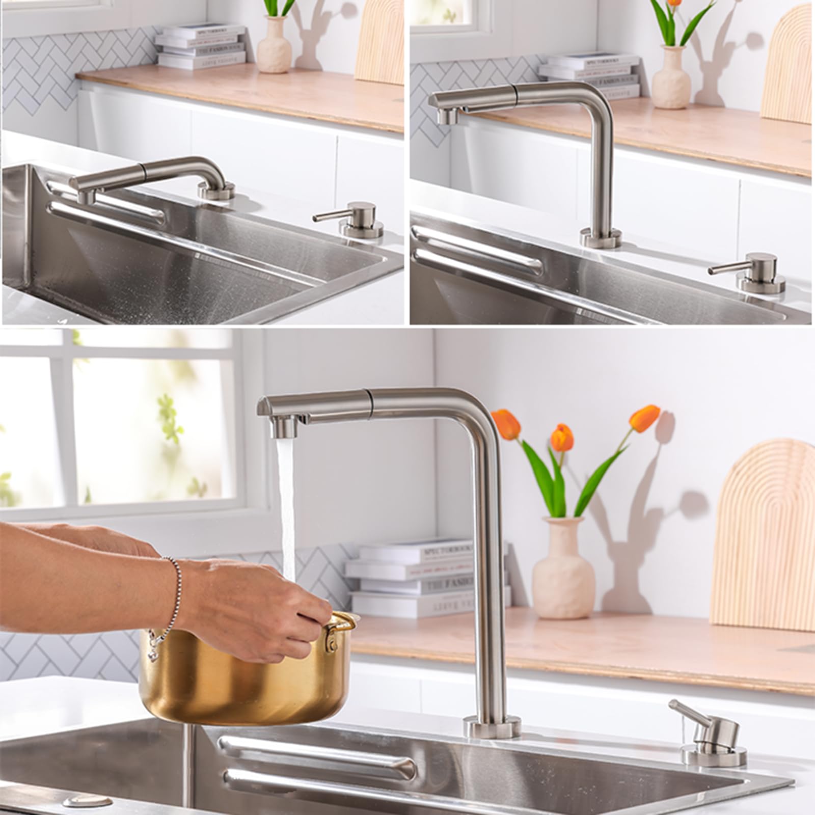 Grifos mezcladores para Fregadero Grifo de Cocina extraíble Monomando con diseño Plegable fregaderos Ocultos y autocaravanas solución Elegante Ahorrar Espacio.