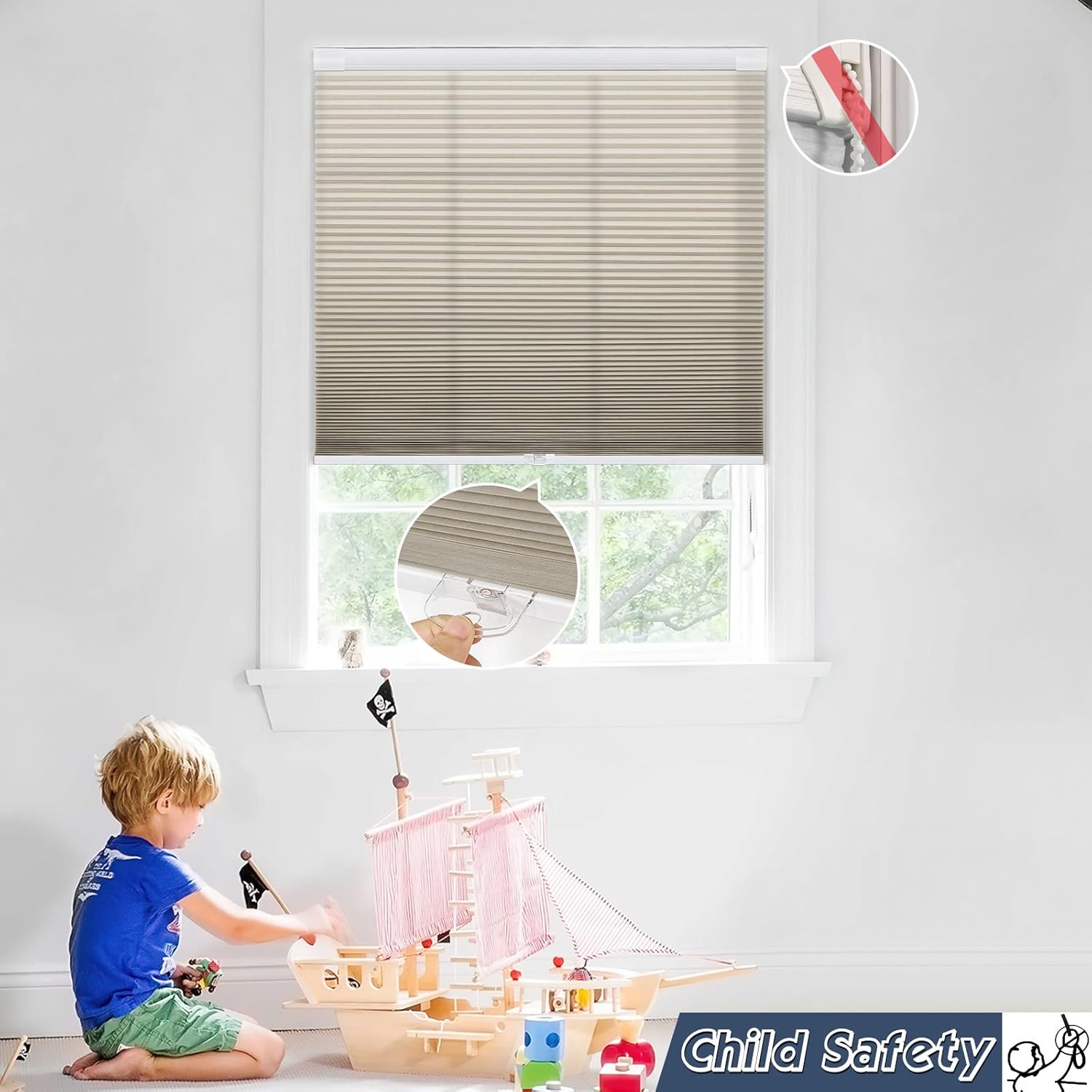 Keego Shade for Window No Drill Easy to Install Free Stop Cellular Honeycomb Window Blinds for Windows Heat Insulated Eco-Friendly Shades for Home Living Room (Light Filtering, Beige, 34w x 54h)