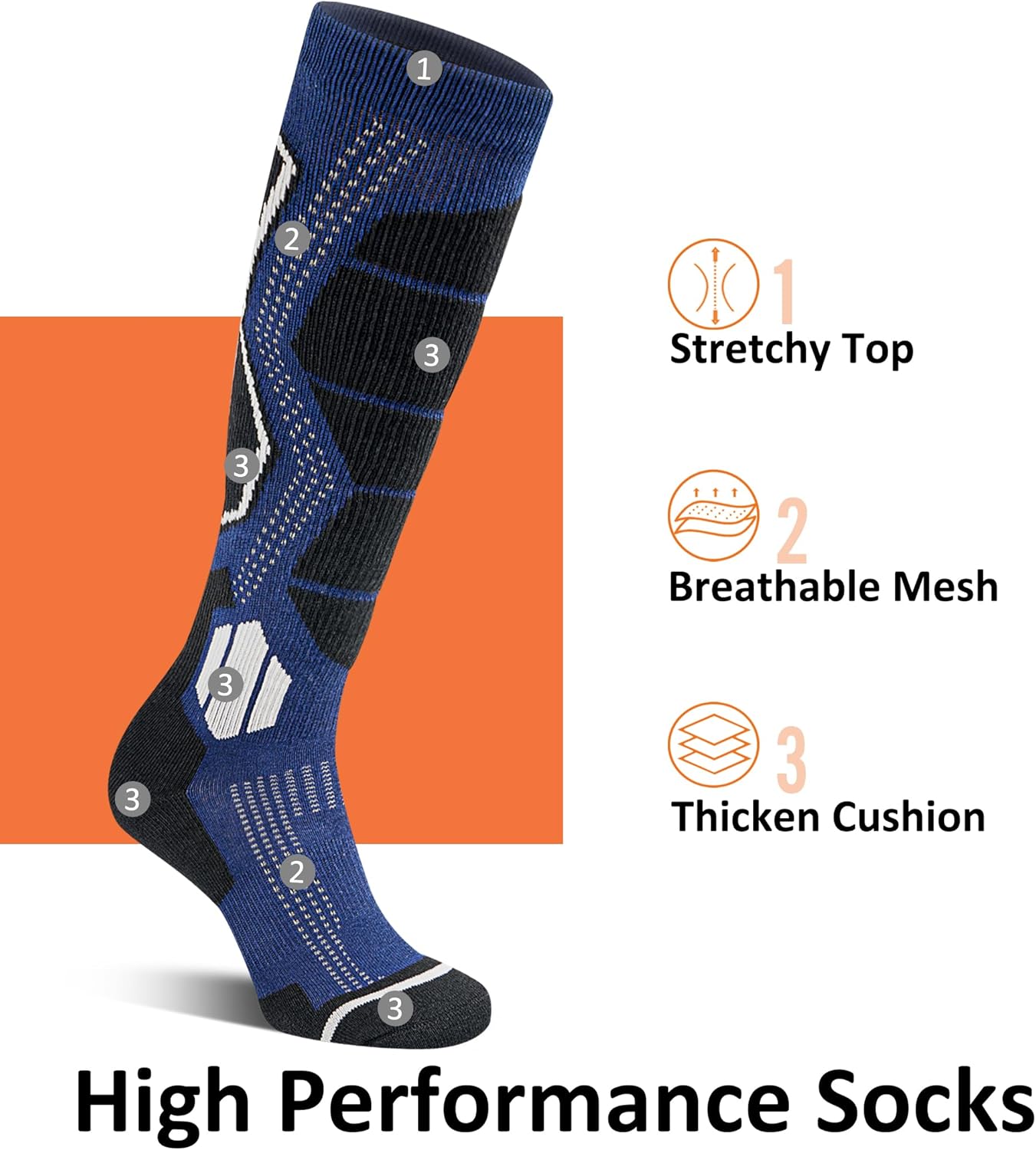 Merino Wool Ski Socks For Men & Women, 2/3 Pairs, Thermal Warm Knee-High Winter Socks For Snowboard, Skiing - Image 4
