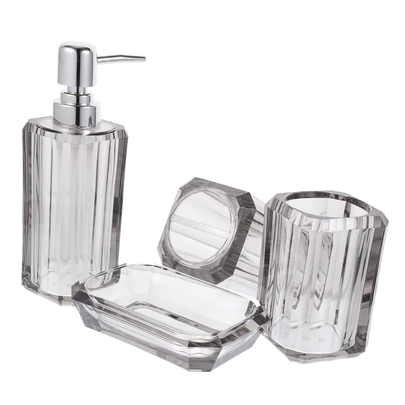 Juego de Baño en Acrílico y Acero Inoxidable de 4 Piezas