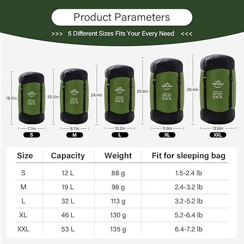 Miniatura 2 de OMVMO Saco de compresión de 12L19L32L46L53L, resistente al agua, bolsa de almacenamiento de nailon 400T 20D, antidesgarros, equipo de ahorro de