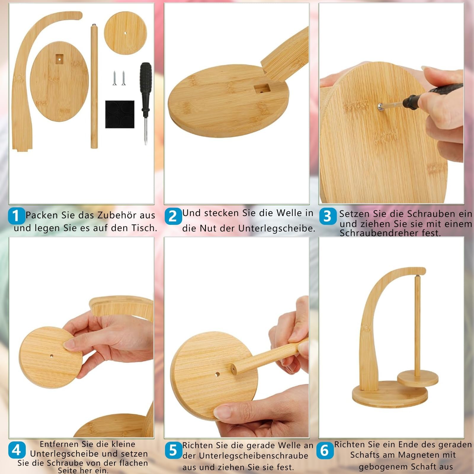 OUTALIZ Wolroller, wolhaspel roterende garen, roterende magnetische garenstandaard van hout, garenwinder garenrolhouder, voor haken en breiaccessoires, geschenken (houtkleur