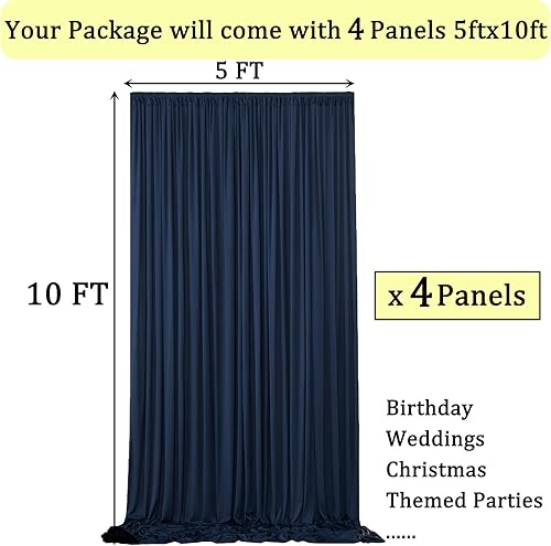 Miniatura 5 de Cortinas de fondo azul marino sin arrugas de 20 x 10 pies para fiestas, 4 paneles de 5 x 10 pies de poliéster sedoso para fotos, cortinas de fondo