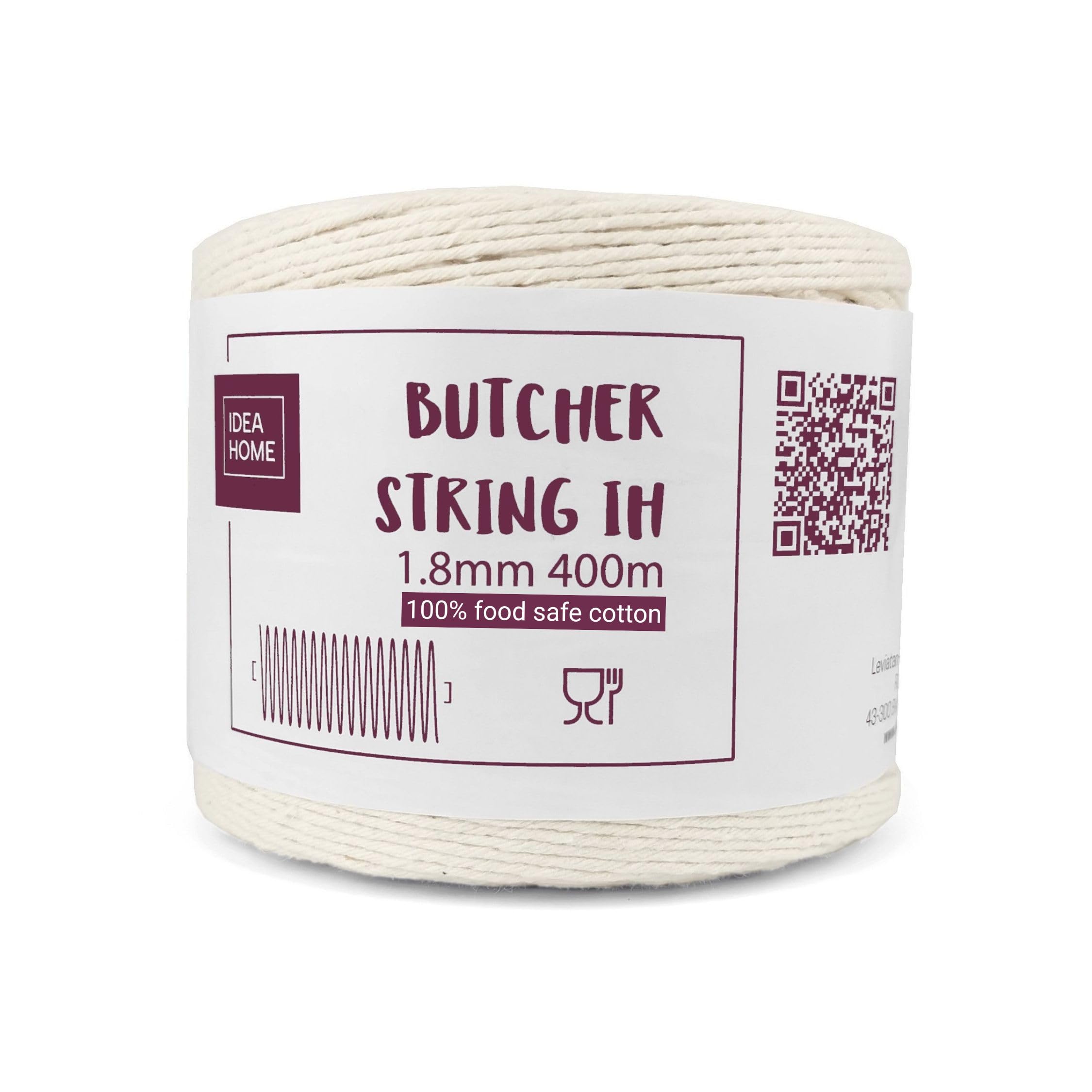 IDEA HOME Butchers String for Cooking Meat 400m - Butchers Twine 1.8mm - Cotton Twine for the Kitchen, Food-Safe, Suitable for Poultry, Sausages, DIY, Handicrafts and Decorating