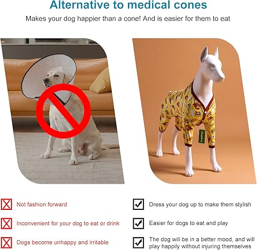 Miniatura 6 de LovinPet Pijamas para perros medianos, camisa posoperatoria, protección UV, estampado de hamburguesa amarilla, pijama ligera para mascotas, pijama