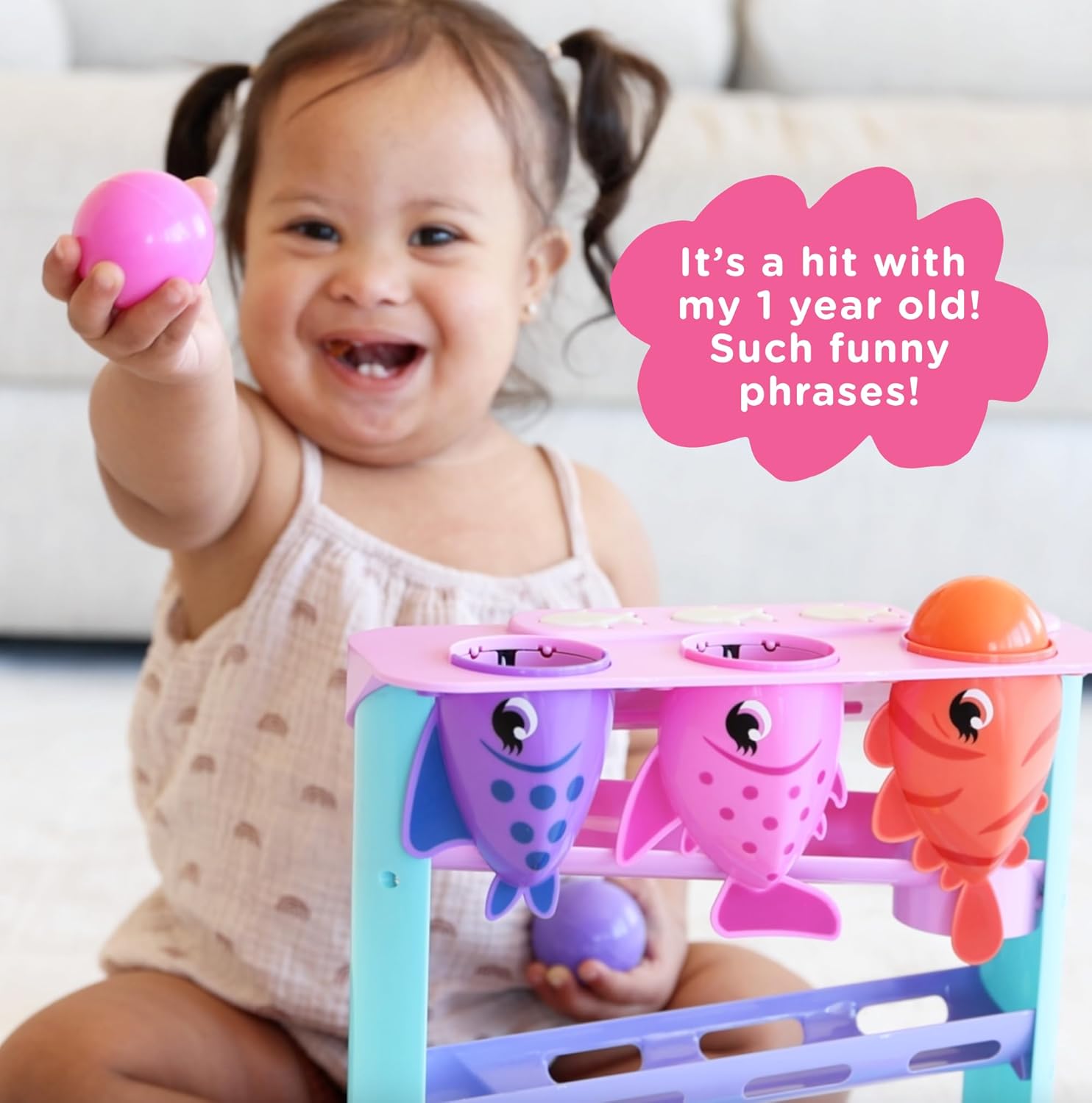 Move2Play, Feed The Fish | 30+ Fin-Tastic Songs & Phrases | Baby & Toddler Musical Toy | First Birthday Present for 1+ Year Old | Ages 6-24 Months | Boy & Girl Ball Drop Toy