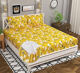 VAS COLLECTIONS Premium Cotton 160tc Elastic Fitted Bedsheets with 2 Pillow Covers | Double Bed with Corner Elastic Wrinke...