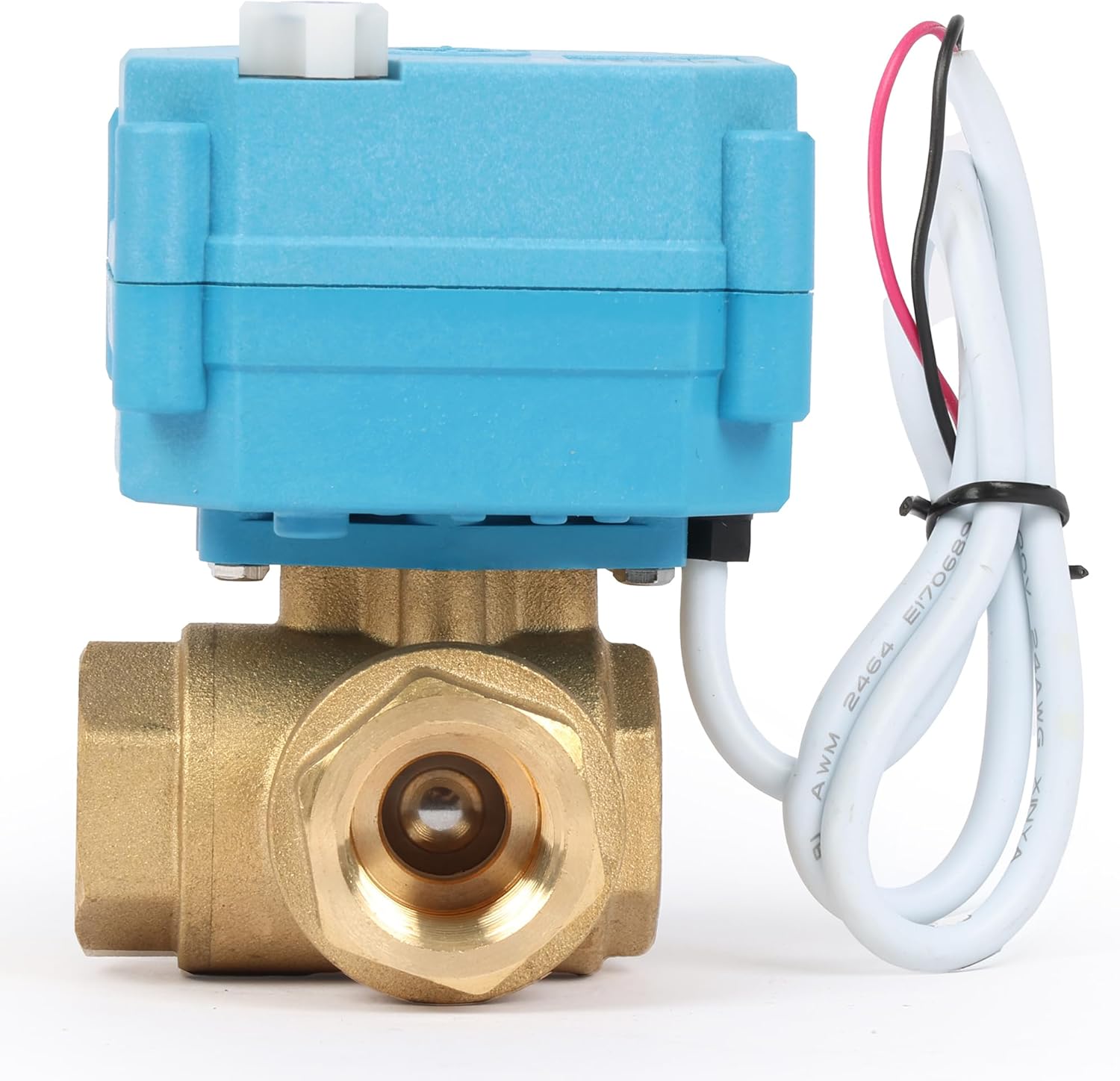 U.S. Solid 1/2" 3 Way Brass Motorized Ball Valve with Manual Function, T Type Water Shutoff Valve, AC110V-230V, NOT for Drinking Water
