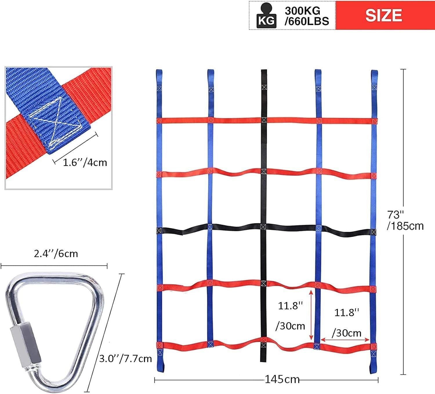 クライミングネット、クライミングカーゴネットロープはしご、5つの三角形ループ付き、アウトドアスポーツおもちゃ用の屋外カーゴウェビング