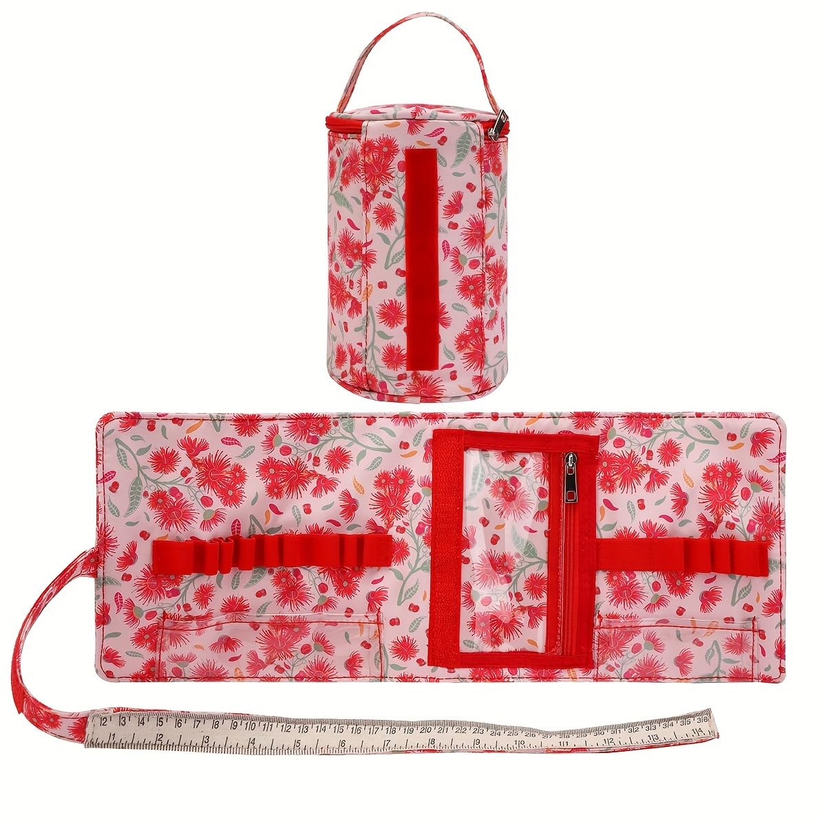 Fashine - Bolsa de almacenamiento de hilo pequeña portátil, bolsas de lana de punto, bolsas plegables para herramientas de costura, accesorios (borgoña)