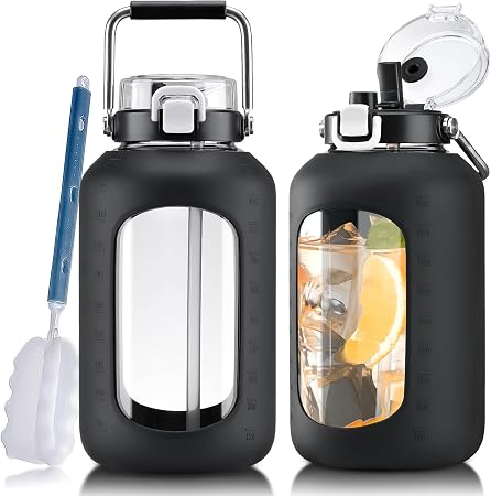 WINSA Large Glass Water Bottles with Stainless Steel Handle,100 oz