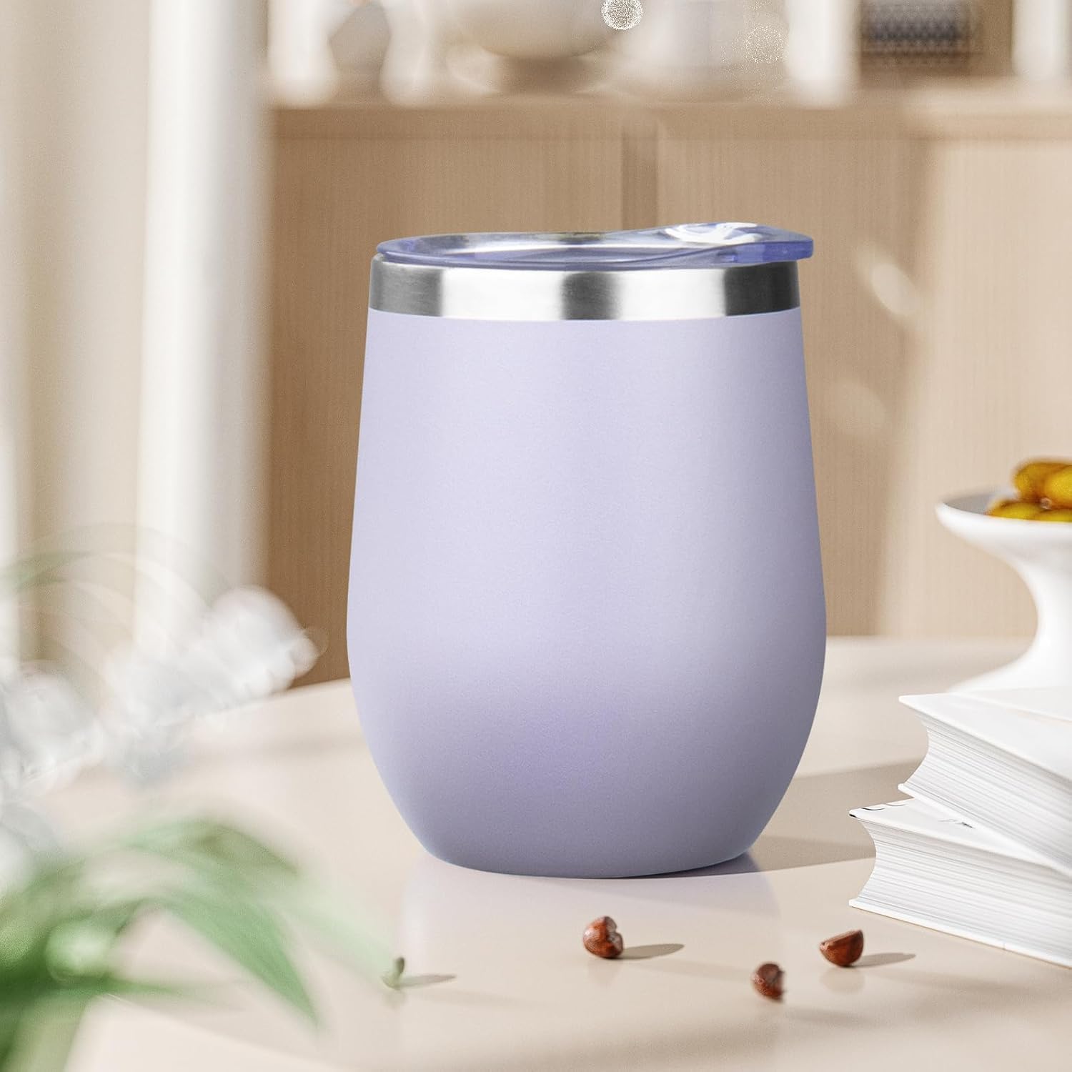 12oz Stemless Wine Tumbler with Lid Double Wall Insulated Wine Cup Stainless Steel Glasses Tumbler with Straw Insulated cocktail Tumbler Coffee Mug for Hot and Cold Beverages (Multicolor-5,4Pack) - Image 2