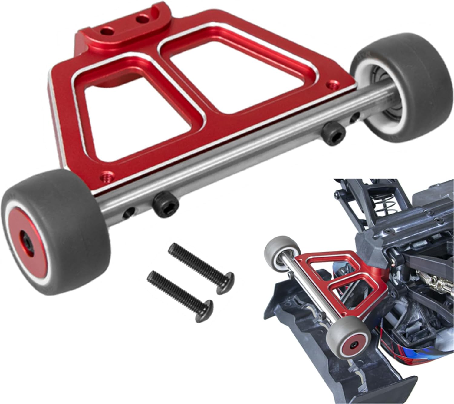 Aluminum Wheelie Bar Set Upgrades Part for Traxxas Mini Maxx BL-2s 107154-1 Mini XRT VXL-3S 108076-1 Mini Slash RC Car（Red）