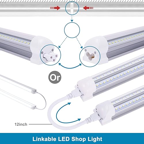 Miniatura 4 de Luz LED enlazable de 8 pies, 100 W, 12000 LM, tubo LED integrado T8, en forma de V, alto rendimiento, 6000 K, blanco más brillante, bombilla LED