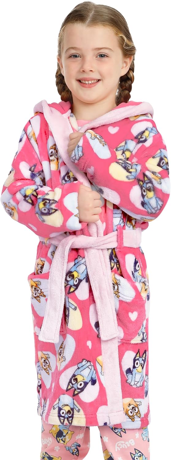 Bluey Robe For Girls, Bingo Girls Robe, Bingo Hooded Bathrobe, Fleece Kids Bathrobes