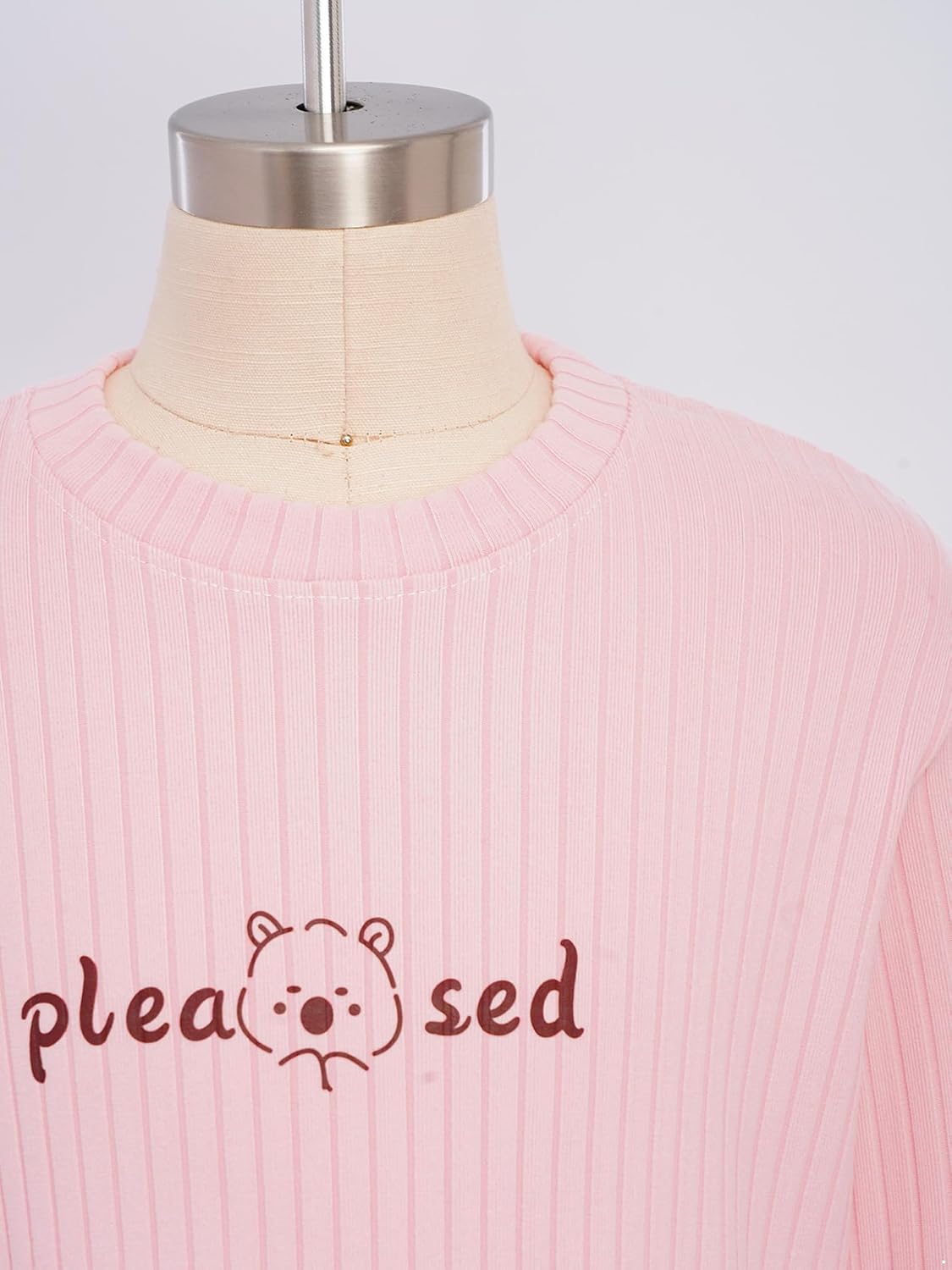 Freebily Kids Fleece Thermal Underwear Set Long Sleeve Ribbed Letter Print Pullover And Leggings Pink 5-6 Years