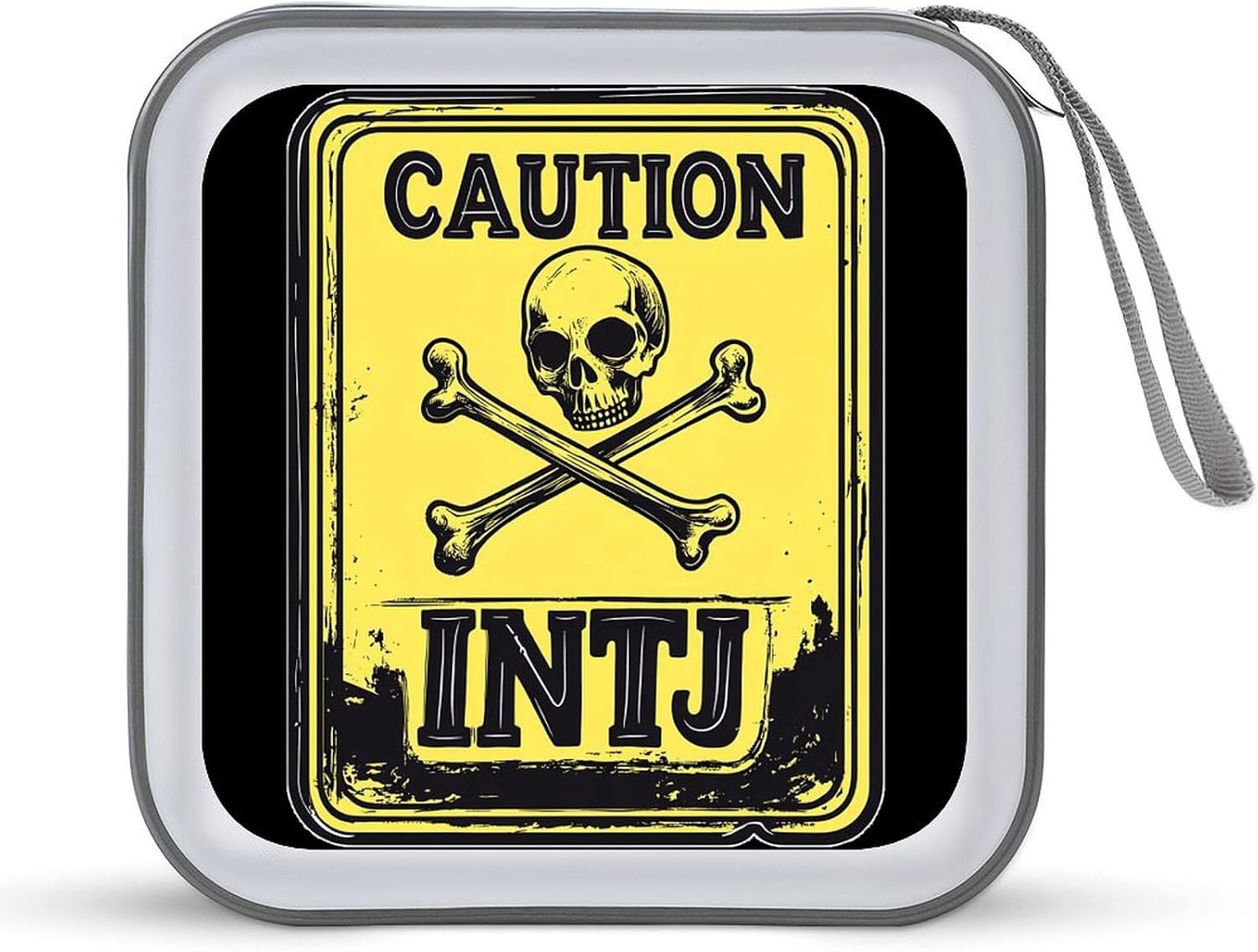 Caution INTJ Warning Sign CD Case DVD Storage Holder Binder 40 Capacity | protective,hard case,protable loop,travel car use,zippered closure