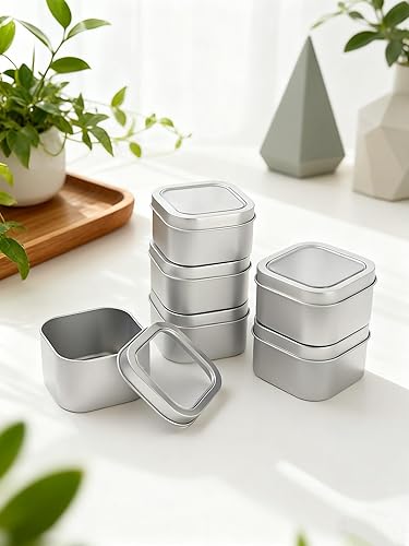 Miniatura 4 de LJY Latas cuadradas vacías de metal plateado de 8 onzas con ventana transparente para hacer velas, dulces, regalos y tesoros (paquete de 6)