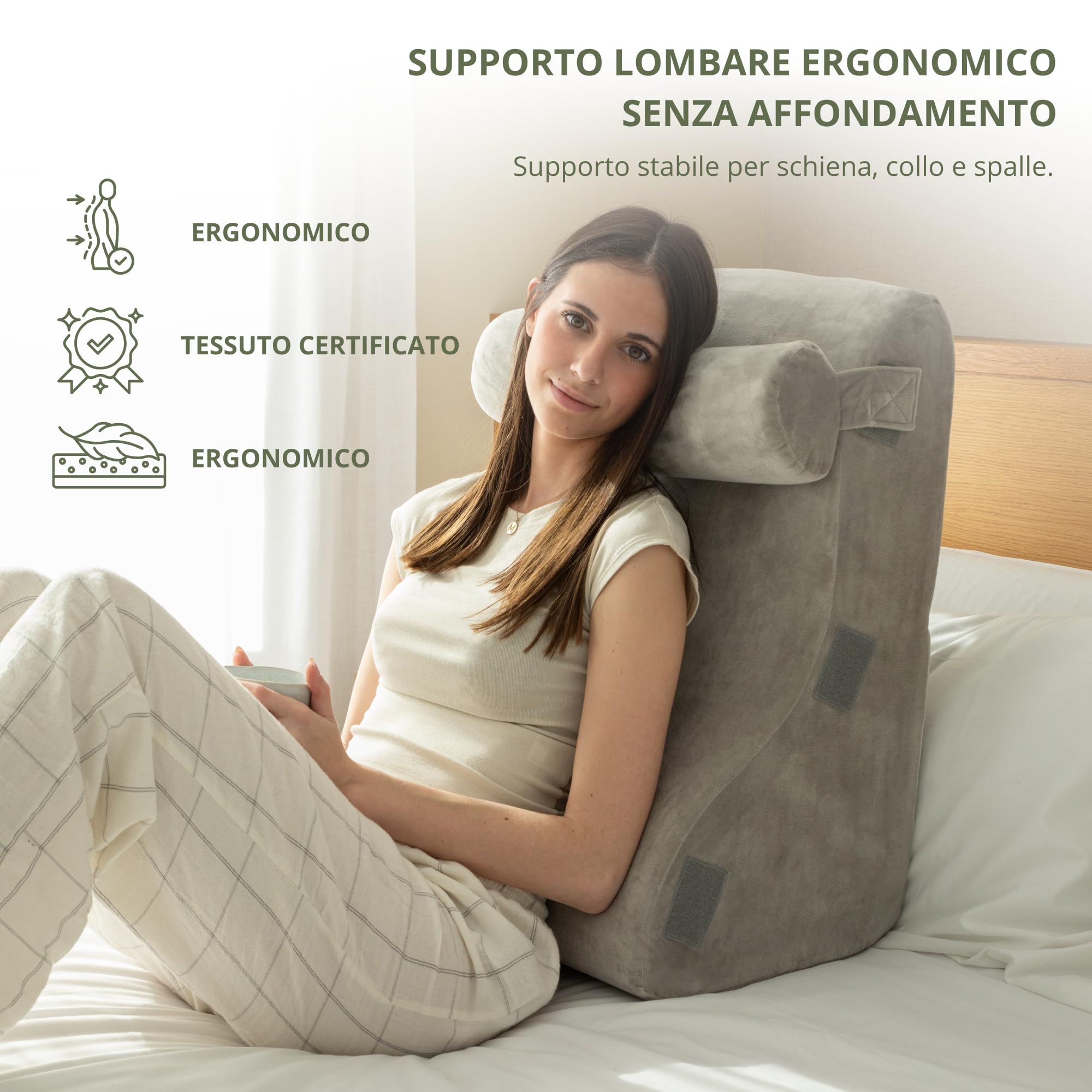Cuscino Schienale Letto e Cuscino da Lettura | Cuscino a Cuneo Antireflusso Adulti Ergonomico – Cuscino Schienale Divano con Fodera Lavabile e Supporto Schiena Collo