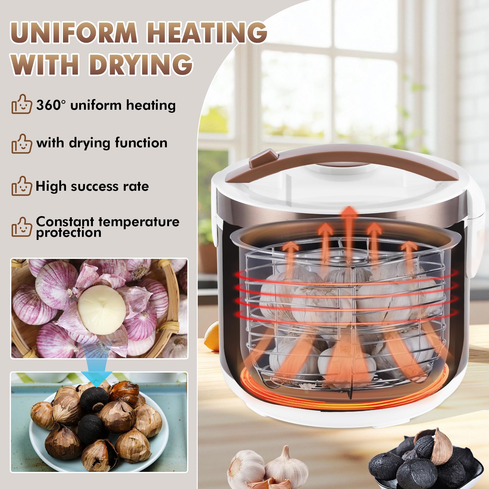 YUCHENGTECH 6L Fermentatore Aglio Nero Automatico Aglio Nero Fermentatore Intelligente per Aglio Natto Yogurt Kimchi con Controllo del Tempo e della Temperatura/Controllo di Asciugatura Indipendente