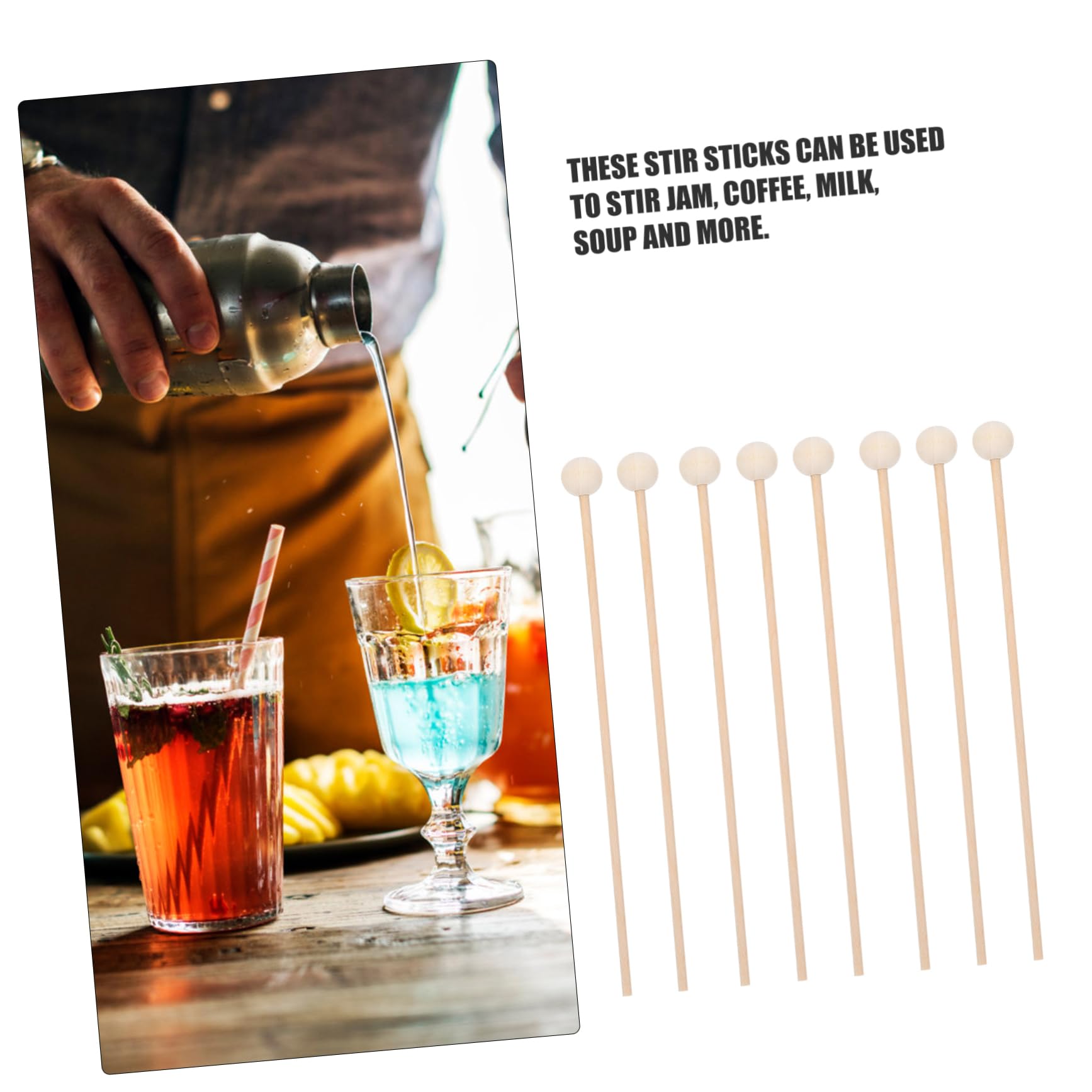 BRIGHTFUFU 100Pcs Wooden Honey Stirring Sticks Long Handle Mixing Tools for Milk and Jam Household Kitchenware Comfortable Grip Bright Color Design