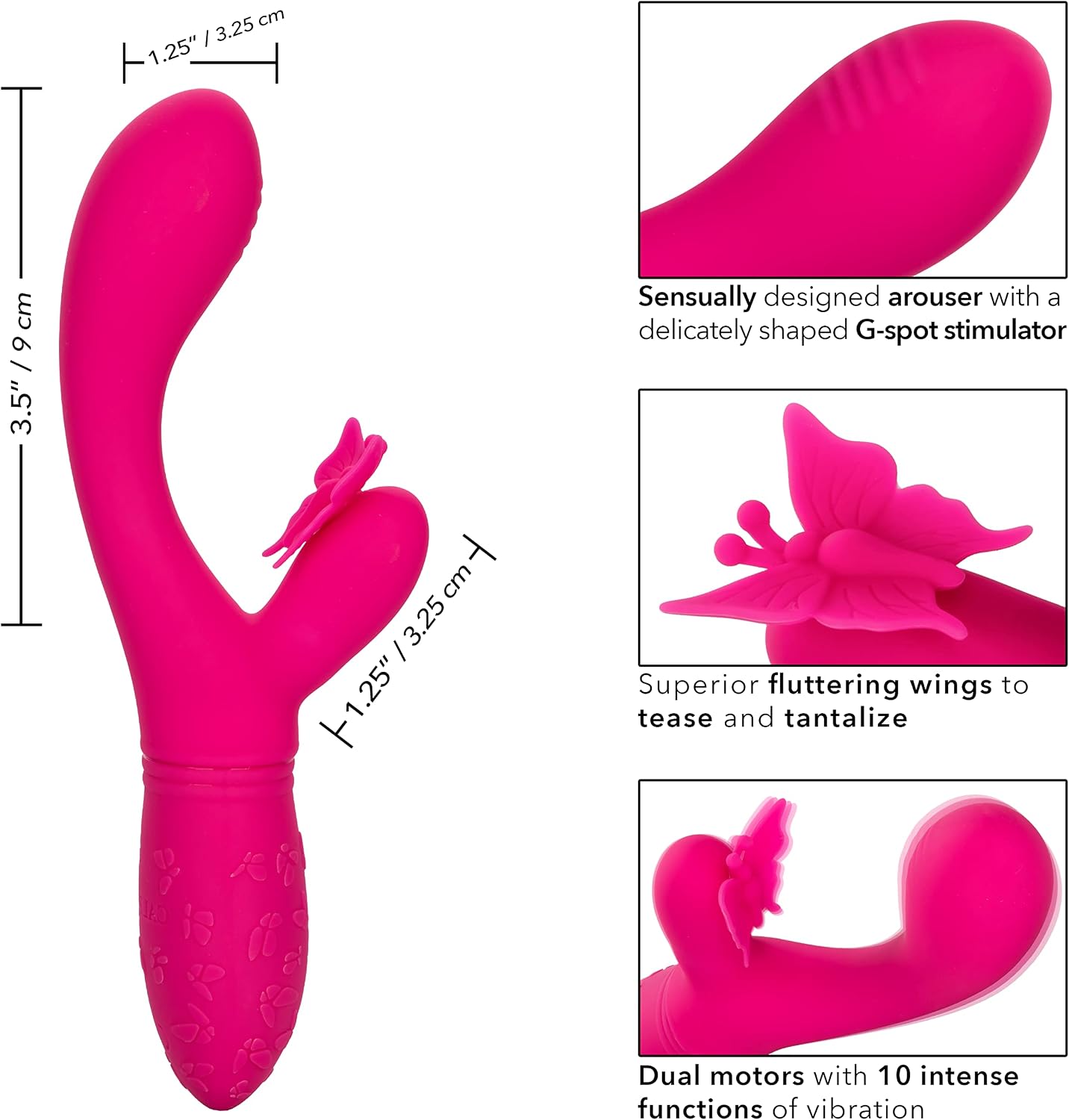 CalExotics Rechargeable Butterfly Kiss Flutter – Rechargeable G Rabbit Massager Sex Toy for Women - Pink