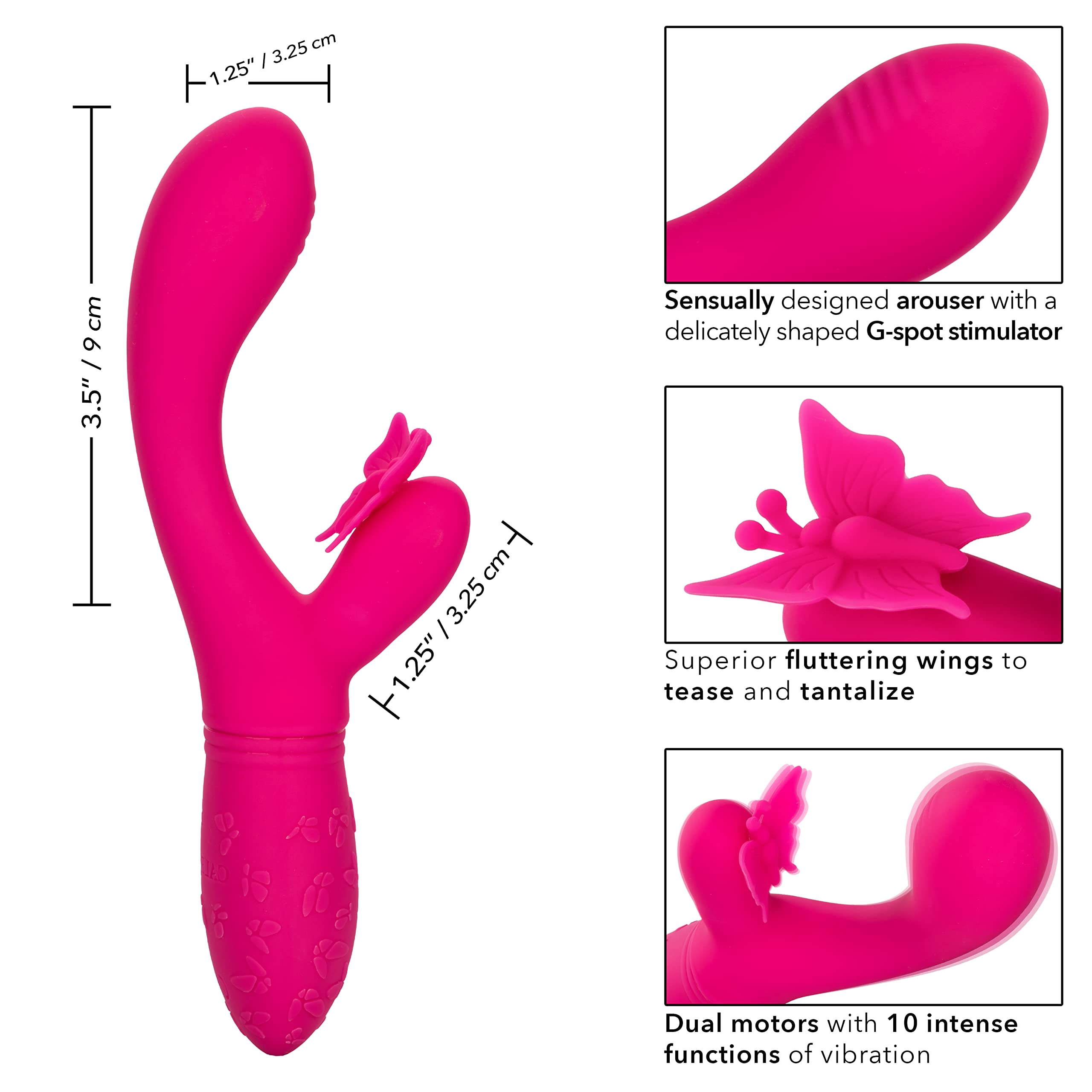 Masajeadores marca Calexotics Vibratore rabbit Butterfly Kiss Flutter fucsia