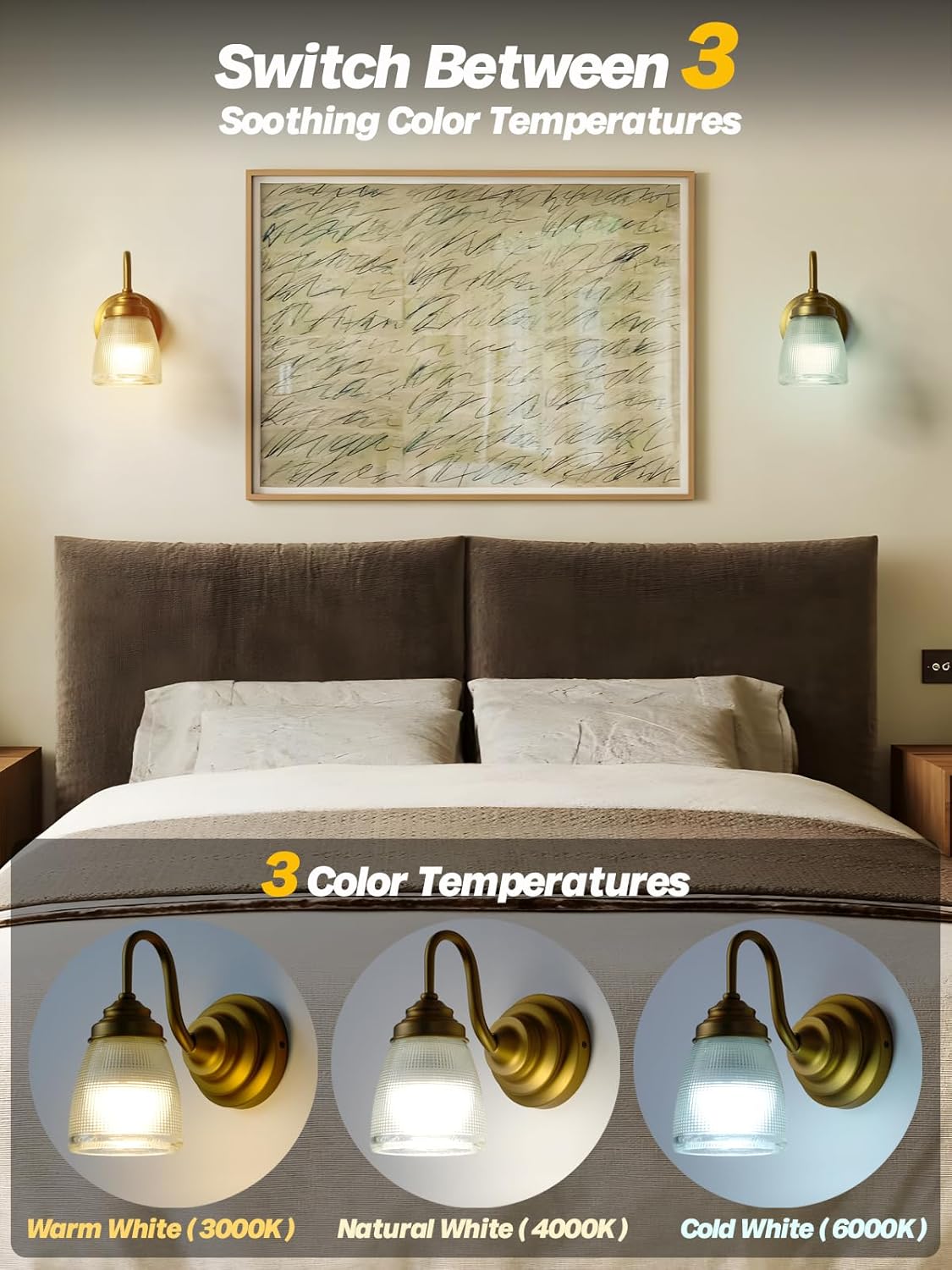 Vintage Battery Operated Wall Sconces Set of 2,Brass Gold Bathroom Vanity Light with Clear Glass Dimmable Cordless Rechargeable Wall Lamps for Bedroom Living Room Bathroom Hallway