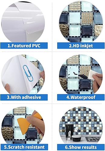 Miniatura 10 de Alwayspon 25 piezas de azulejos de mosaico autoadhesivos para decoración del hogar, azulejos adhesivos para despegar y pegar, adhesivo para azulejos