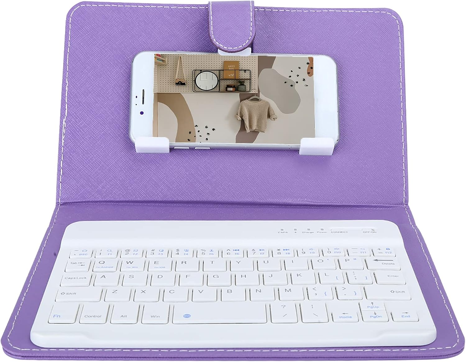 Leather Case Cover Keyboard with Stand - Portable Bluetooth Keyboard, Protective Case for Android, iOS Phones
