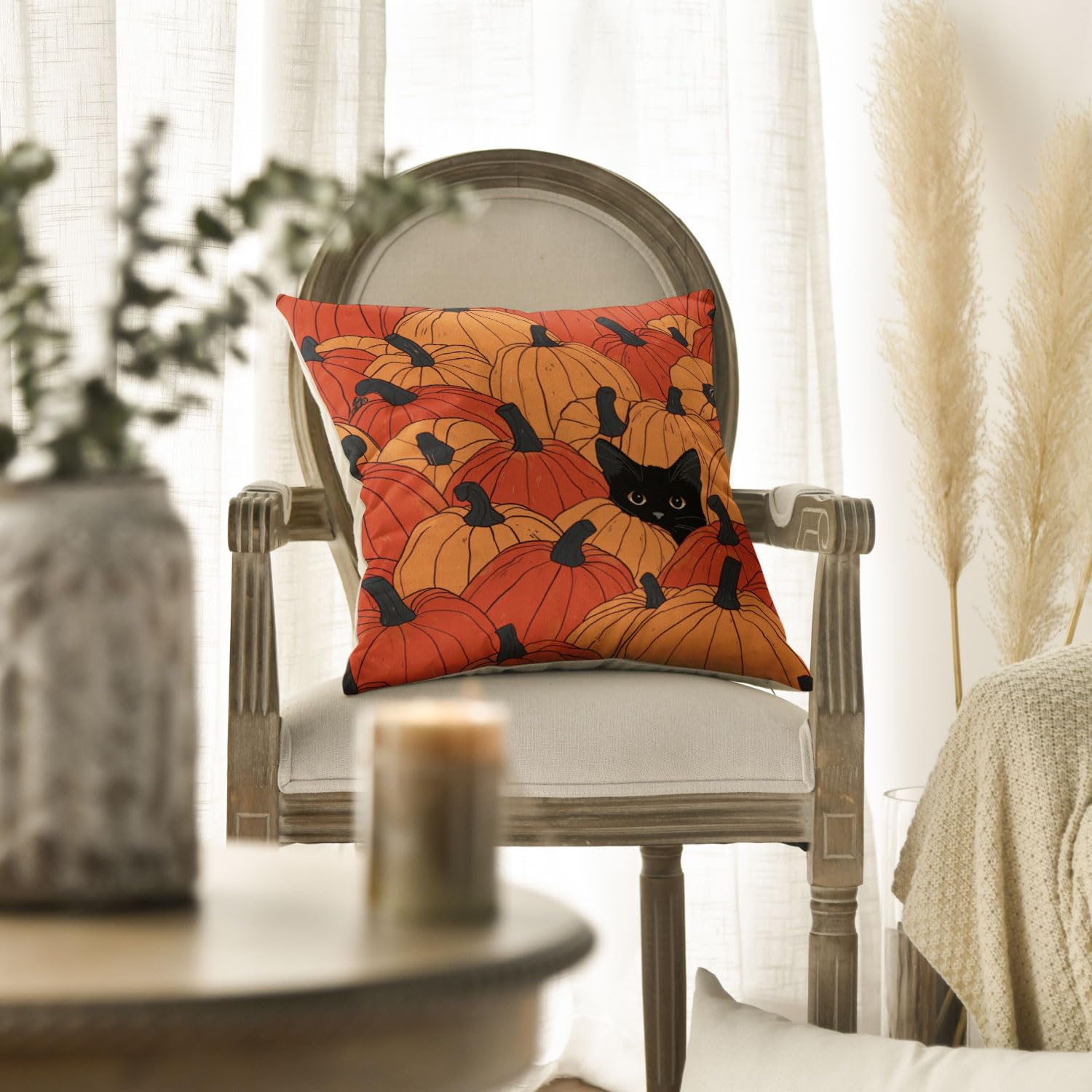 s Kawani Fall Blue Pumpkin Buffalo Plaid Pillow Covers 18x18 Inch Set Fall  Pillow, image size:1500x1500