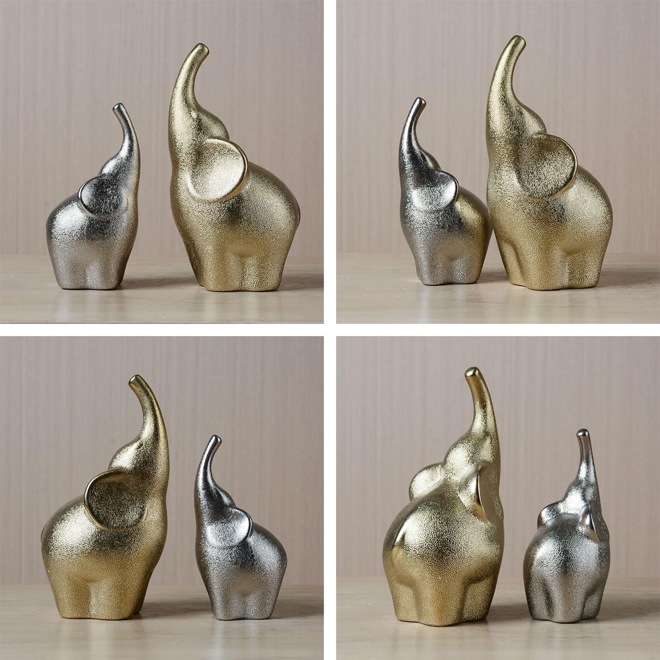 HAUCOZE 2pcs Statue Elefante Scultura Animale Figurina Moderna Decorazione Mensola Arte Regalo per Scaffalf Scrivania Soprammobili Ceramica 20cm