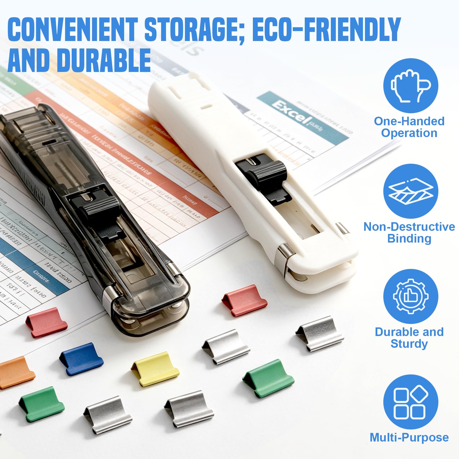 2 Stück Reusable Creative Stapler, Klammerloses Hefter, Tacker Ohne Klammern Mini Push Heftgerät Set mit 100 Wiederverwendbare Heftklammern, Push Clamp Stapler Holder für Zuhause Schule Büro