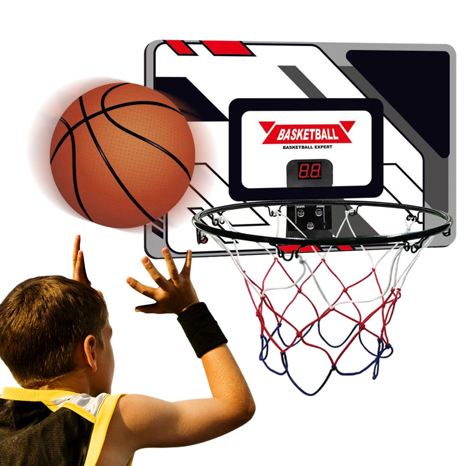 Cesta de baloncesto para puerta, cesta de baloncesto interior - Cesta de baloncesto de puerta con tablero de anuncios electrónico,Juguete deportivo de baloncesto de decoración de habitación de niños