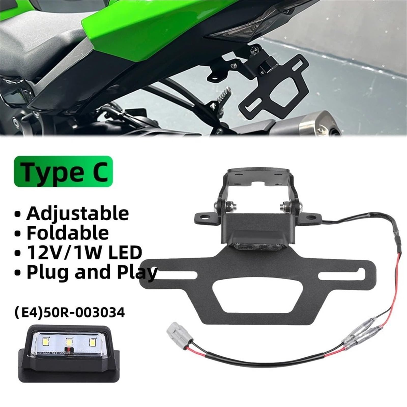 Zestaw do usuwania błotnika Tail Tidy pasujący Kawasaki NINJA ZX6R ZX636 2025 Tablica rejestracyjna motocykla(Type C.E4 Emark LED)