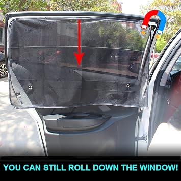 Ovege Car Window Shade 2pcs -Car Side Window Sun Shade Baby UV Protection Privacy Suction Magnetic (Back Seat 2pcs), Semi-Transparent