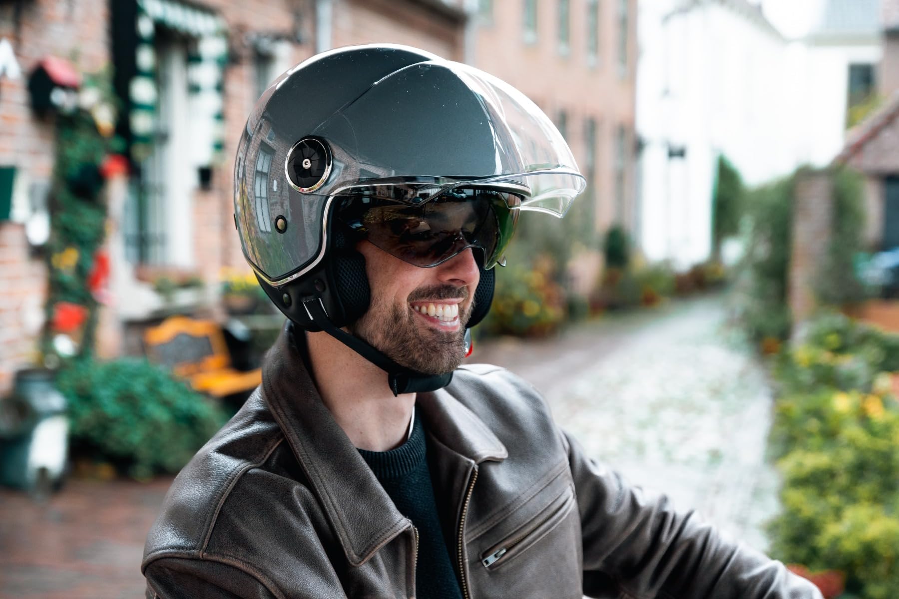 VINZ Tobia Casque Jet avec Visière Solaire et Visière | Casque de Scooter Moto / Vintage | Certifié ECE 22.06 | Tailles XS-XXL