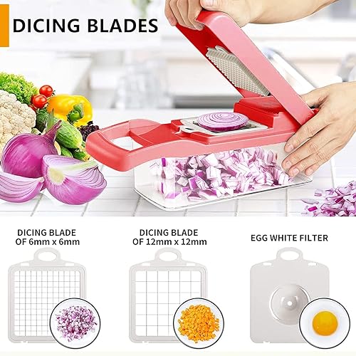 Miniatura 4 de Picadora de verduras, picadora de cebolla, rebanadora de mandolina, Pro 10 en 1 profesional de alimentos multifuncionales picadora y rebanadora de