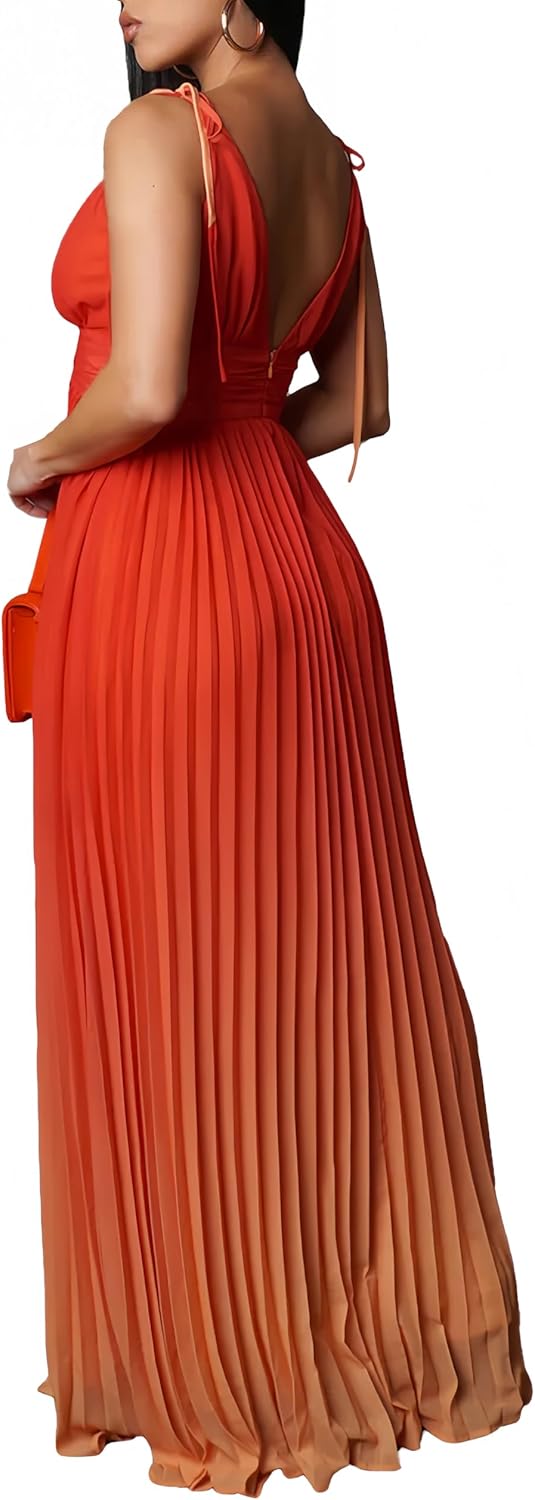 ZVO Women Maxi Dress Sexy Cocktail Party Long Dress Summer Loose Beach Dresses A-line Pleated Halter Dress - Image 2