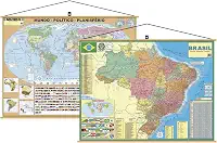 kit com 2 Mapas - 1 Brasil + 1 Mundi Banner Laminado Pronto para Pendurar - Atualizado