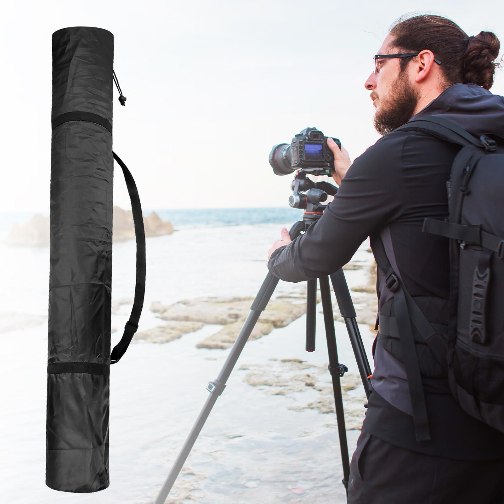 Lot de 2 sacs de transport pour trépied, sac de rangement avec cordon de serrage, sac de transport portable, sac de transport pour poteaux de tente, support lumineux (23 x 130 cm)