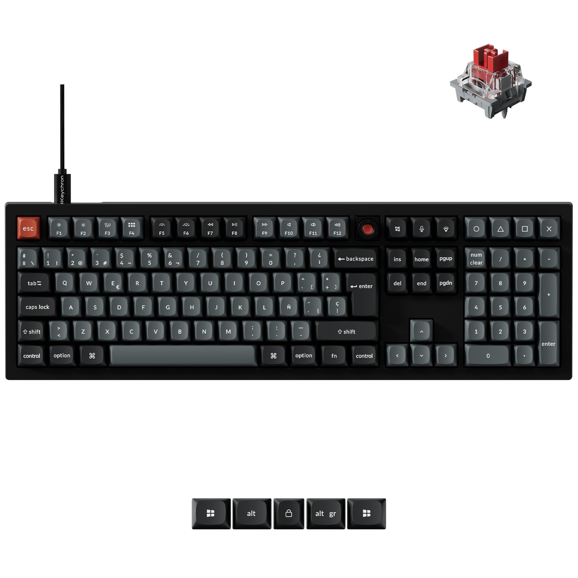 Keychron V6 8K Teclado Mecánico con Cable, ISO-ES Layout, 8000 Hz Tasa de Sondeo, Teclas OSA PBT, Interruptor Rojo, Intercambiables en Caliente, Teclado de Tamaño Completo para Mac, Win y Linux