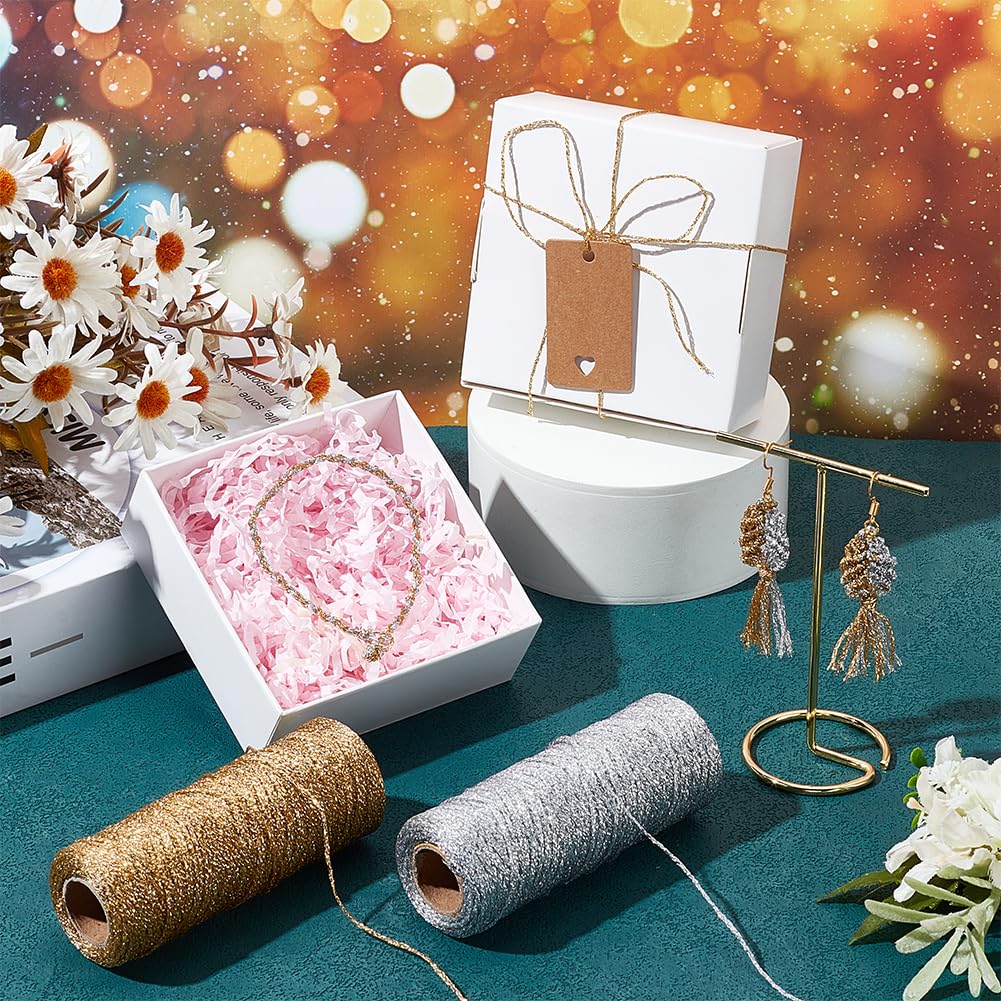 PH PandaHall 200m Metallic Thread Cord 1mm Christmas Twine String Gold and Silver Decorative Thread Sparkle Thread Ribbon Present Wrapping Cord for Christmas Crafting DIY Gift Wrapping Decoration - Image 4