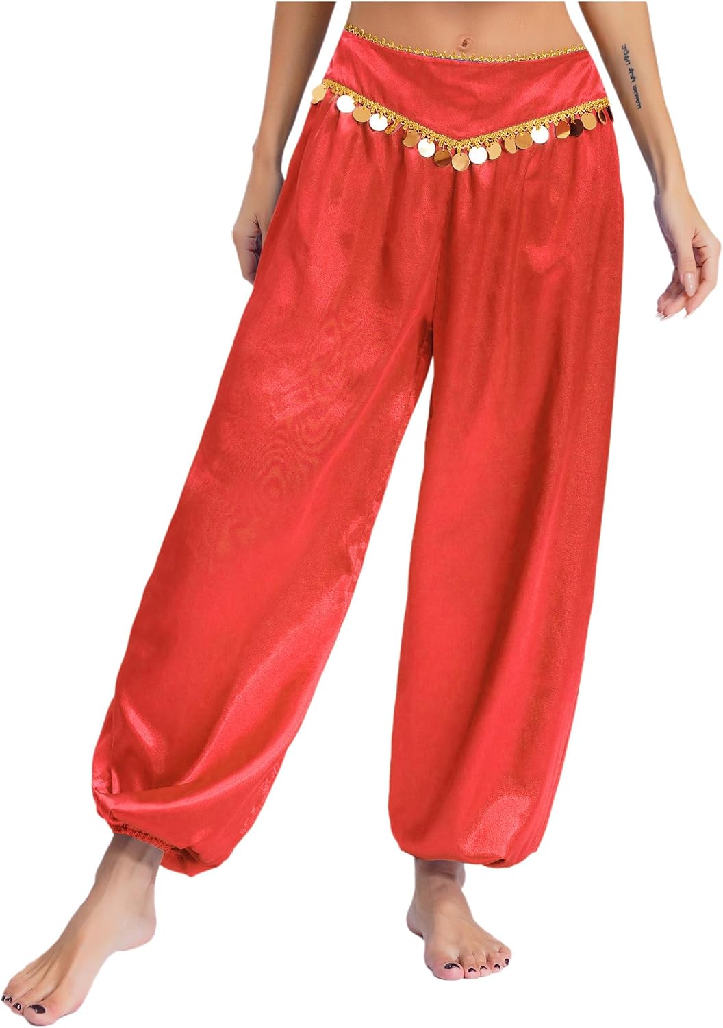 Women's Belly Dance Pants Low Waist Sequins Loose Harem Pants Halloween Party Trousers