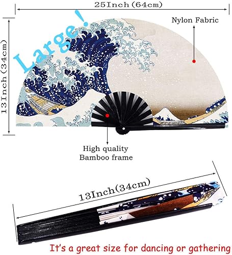 Miniatura 5 de Amajiji Abanicos plegables grandes para bailar en línea, gran abanico de golpes para botas en el suelo, baile, fiesta, decoración, festival (ola Ola