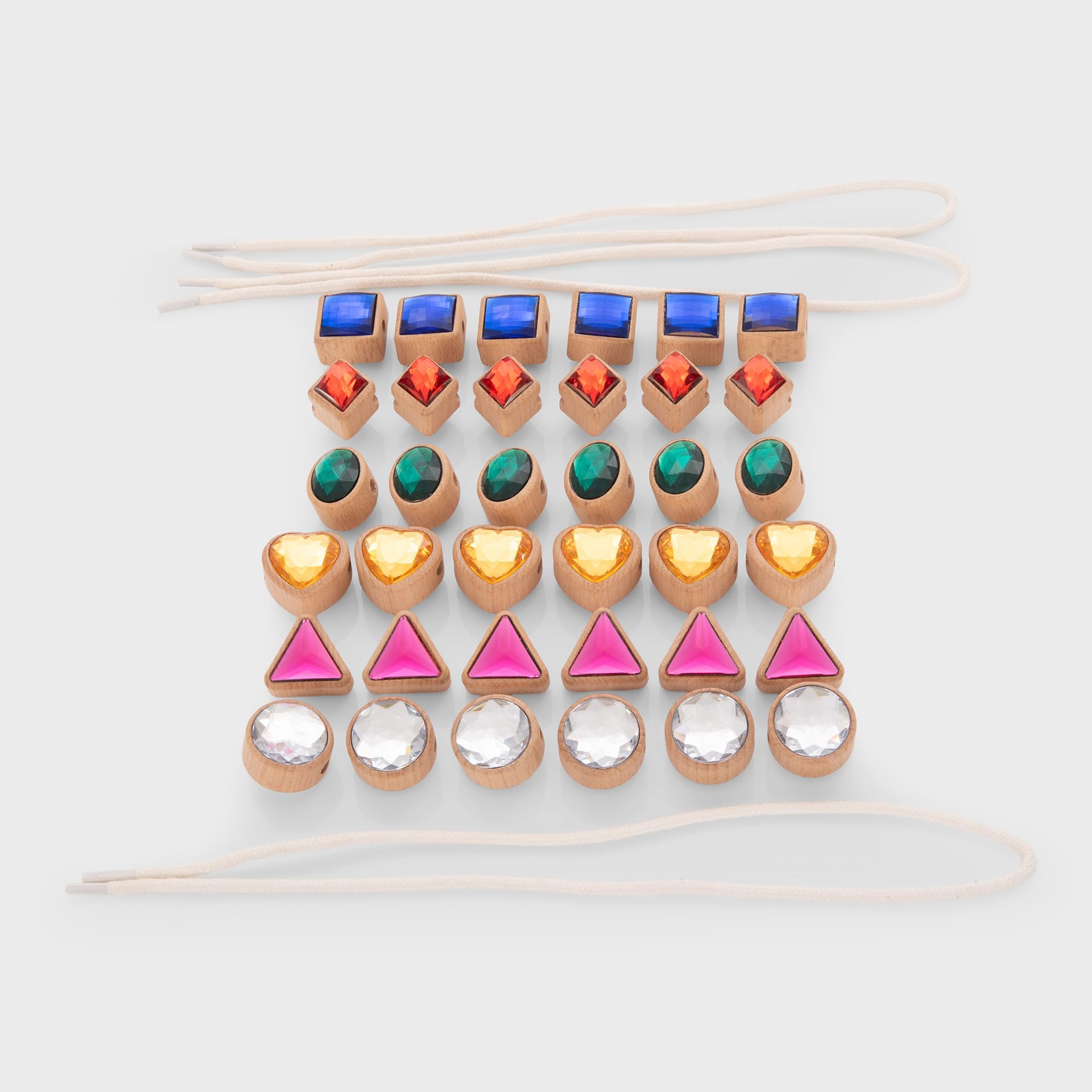 tickit Shape Lacing Jewels – FSC® Wooden Threading Beads Set – Colourful Geometric Fine Motor Toy with Laces for Creative Learning and Sensory Play