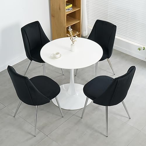 Miniatura 2 de Juego de 4 sillas de comedor modernas, sillas decorativas de terciopelo de mediados de siglo con respaldo copetudo, sillas de cocina con patas de