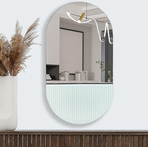 TopCity Espejo de pared decorativo grande de 28 x 15 pulgadas, espejo de granja para pared, marco de madera rústica, espejo de tocador para sala de