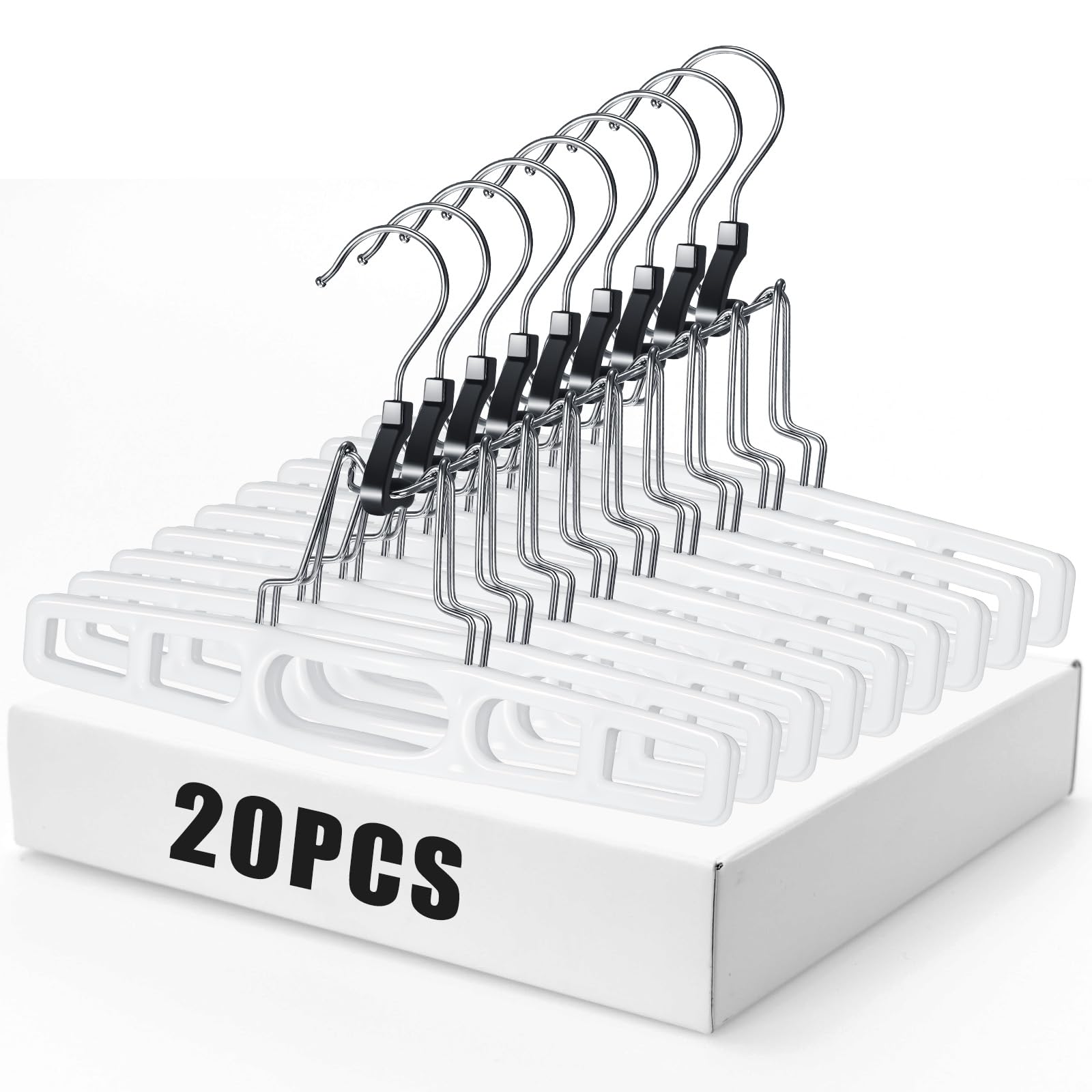 20 Pack Premium Skirt Hangers Thin Space Saving Pants Skirts Hangers Set with Clamp, Heavy Duty Locking Clasp, Multipurpose Non-Slip for Shorts,